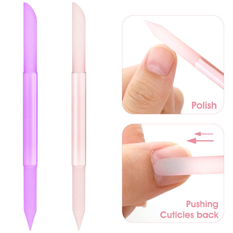 سيبا أداة دفع الجلد الميت من سيبا جلاس، قطعتان، مبرد أظافر مزدوج الجوانب، عصا مانيكير، مزيل طلاء جل كريستالي احترافي ودقيق للجلد الميت، أدوات العناية بالأظافر، مكشطة سطح كاشطة للنساء (وردي/بنفسجي) - Image 3